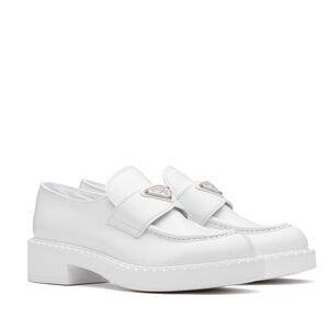 Prada Chocolate Brushed Leather Loafers in White size 36